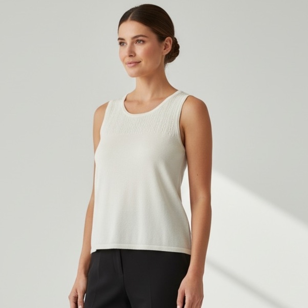 Jones Wear XL Ivory Slight Sparkle Knit Sleeveless Tank Top XL Workwear Layering